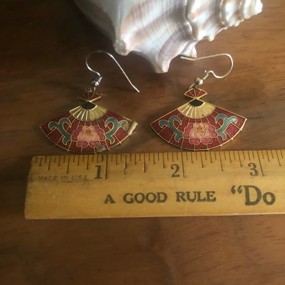 Vintage Cloisonné Fan Earrings - Picture 3 of 5